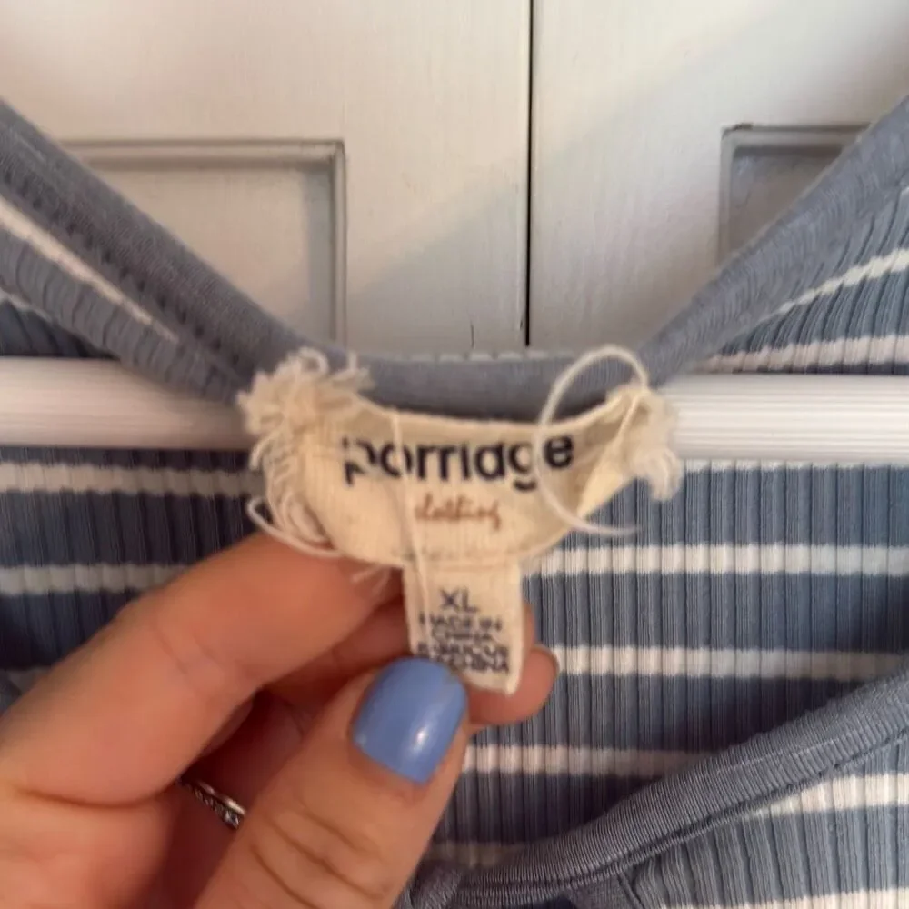 Anthropologie Porridge striped puff sleeve tie neck blouse xl